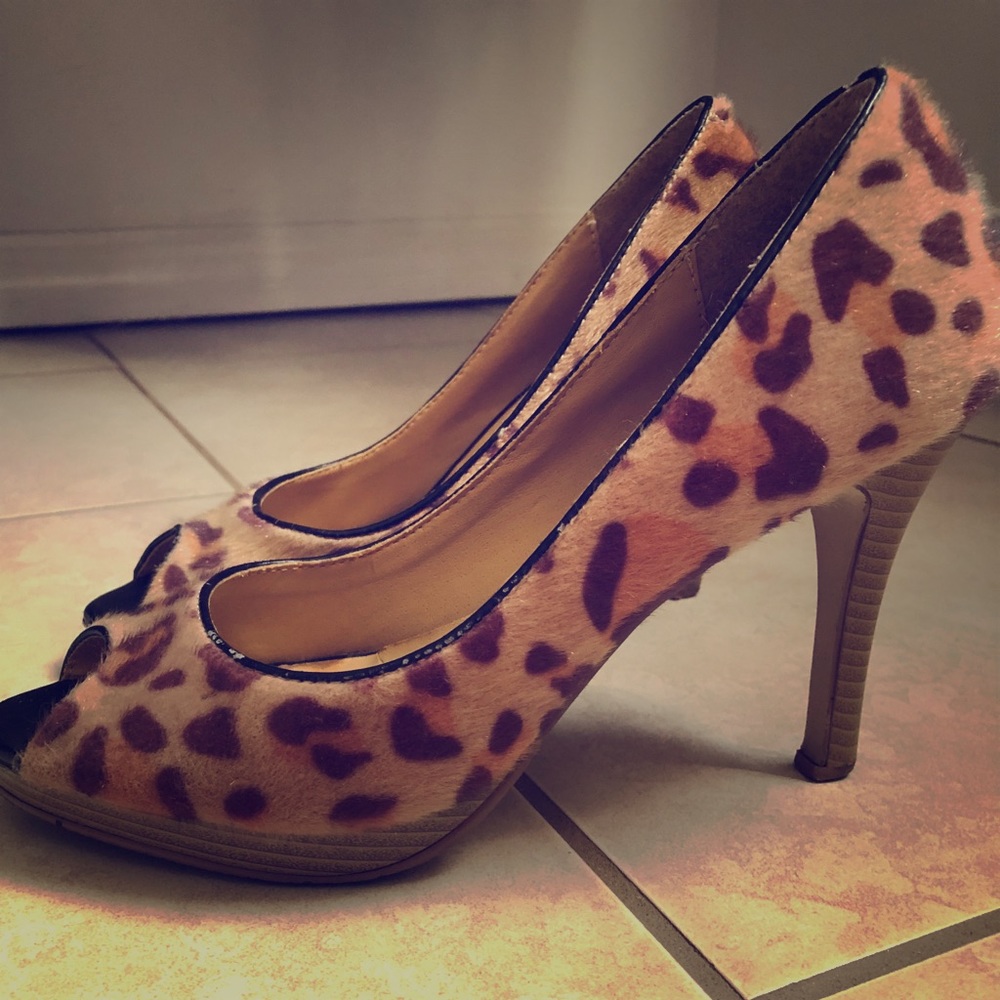 Leopard Print Suede High Heels. Size 8.